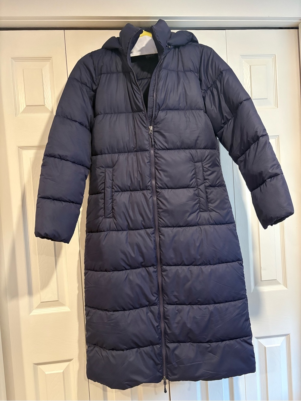 32 Degrees Navy Long Puffer Coat with Hood